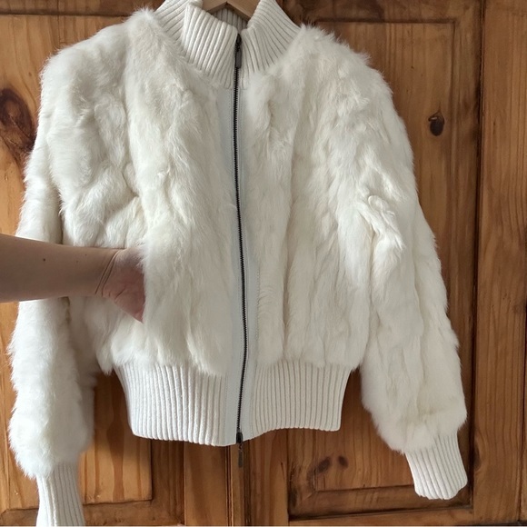 Vintage 90's Y2K Atmosphere Soft Rabbit Fur Bomber Jacket with Pockets - Medium - Picture 4 of 13